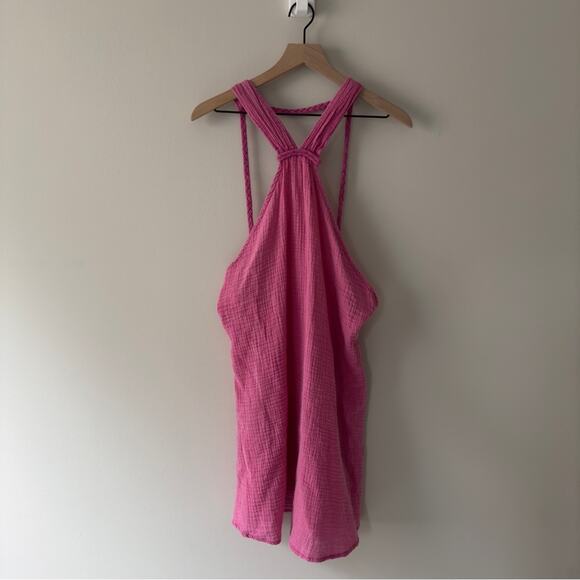 Anthropologie Pink gauze fabric braided strap mini dress halter 100% cotton NWT - Picture 3 of 13